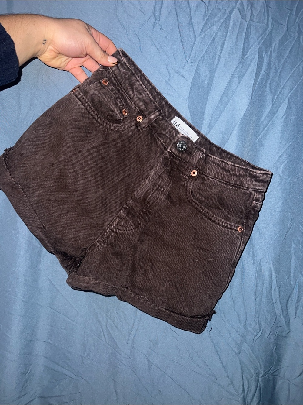 Zara Dark Brown Denim Cutoff Shorts